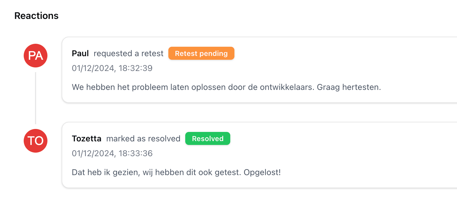 Communication and feedback within Tozetta Reports